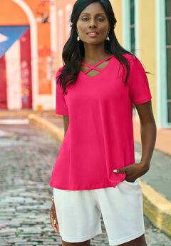 Stretch Cotton Crisscross Strap Tee