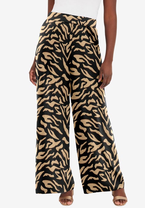Knit Palazzo Pant, NATURAL ABSTRACT ZEBRA, hi-res image number null