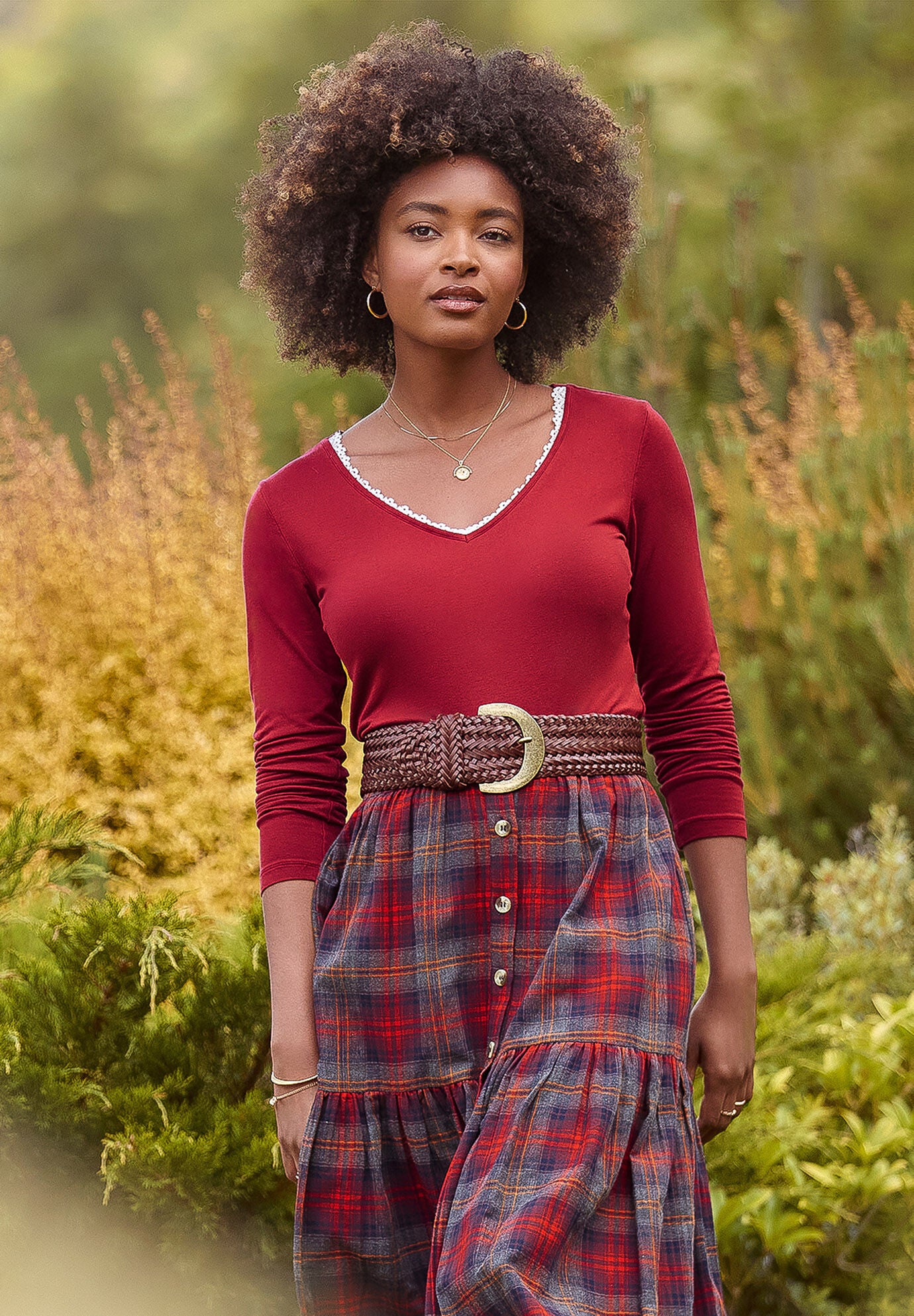 Stretch Knit V-Neck Tee, OXBLOOD, alternate image number 5