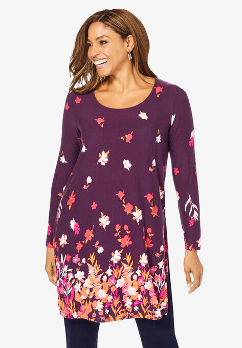 Side-Slit Tunic, BERRY BOUQUET BORDER, hi-res image number null