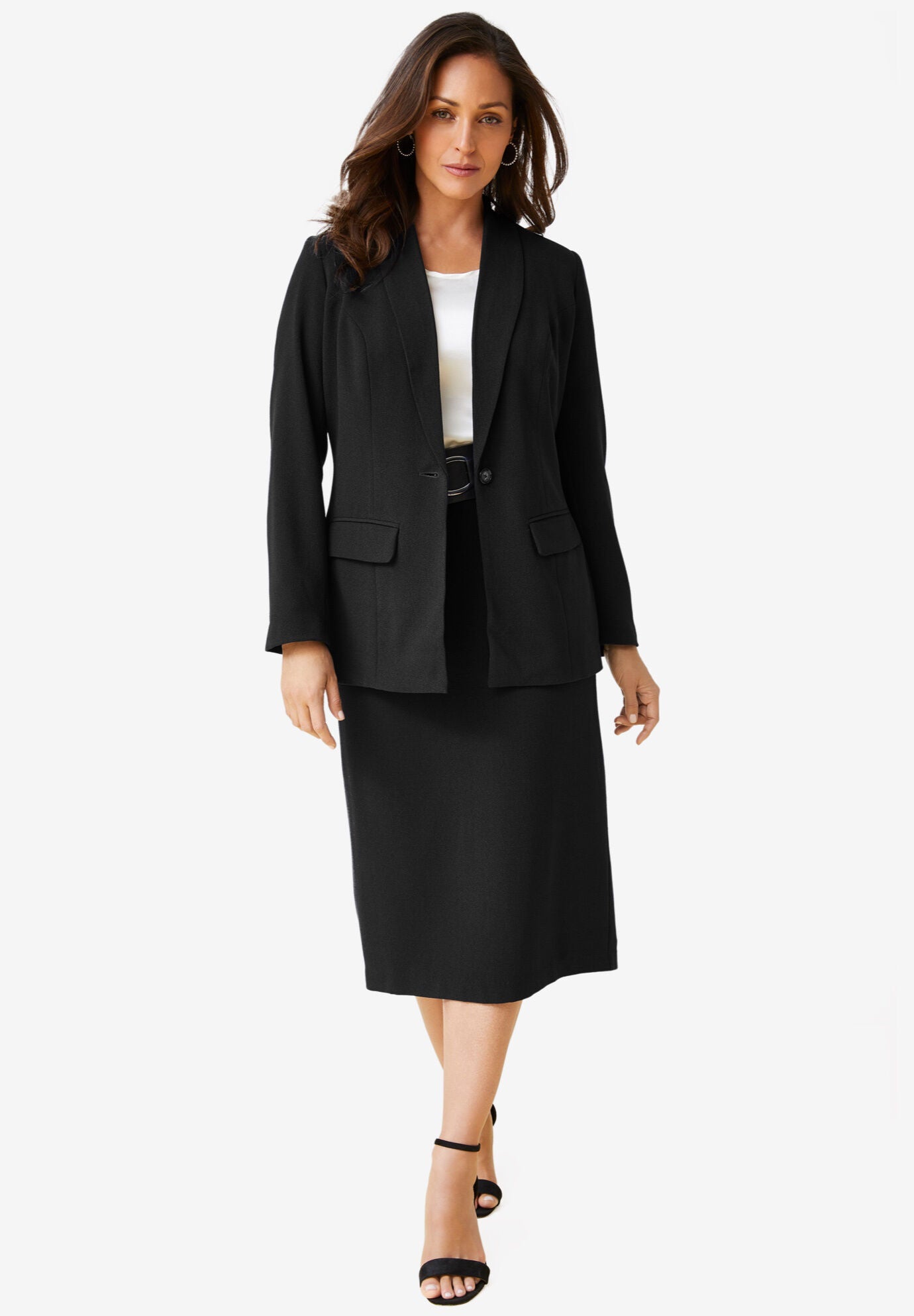 Sophisticated Crepe Skirt Suit Single Breasted Black Catherines