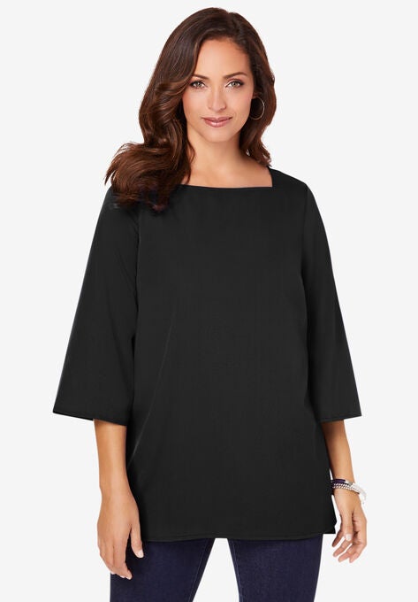 Square-Neck Tunic, BLACK, hi-res image number null