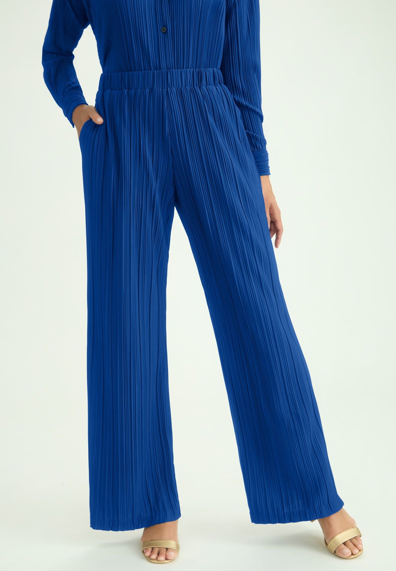 Plisse Wide-Leg Trouser