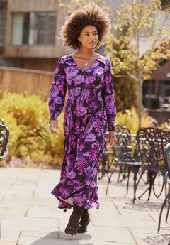 Stretch Knit Peasant Maxi Dress