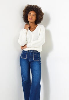 Embroidered Wide Leg Jeans