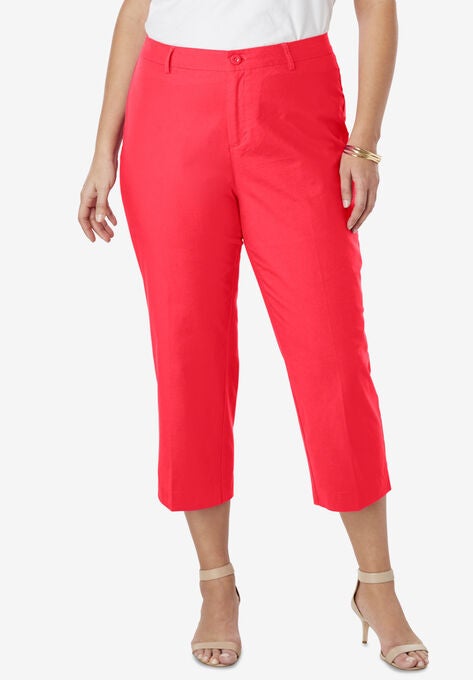Stretch Poplin Classic Cropped Straight Leg Pant, VIBRANT WATERMELON, hi-res image number null