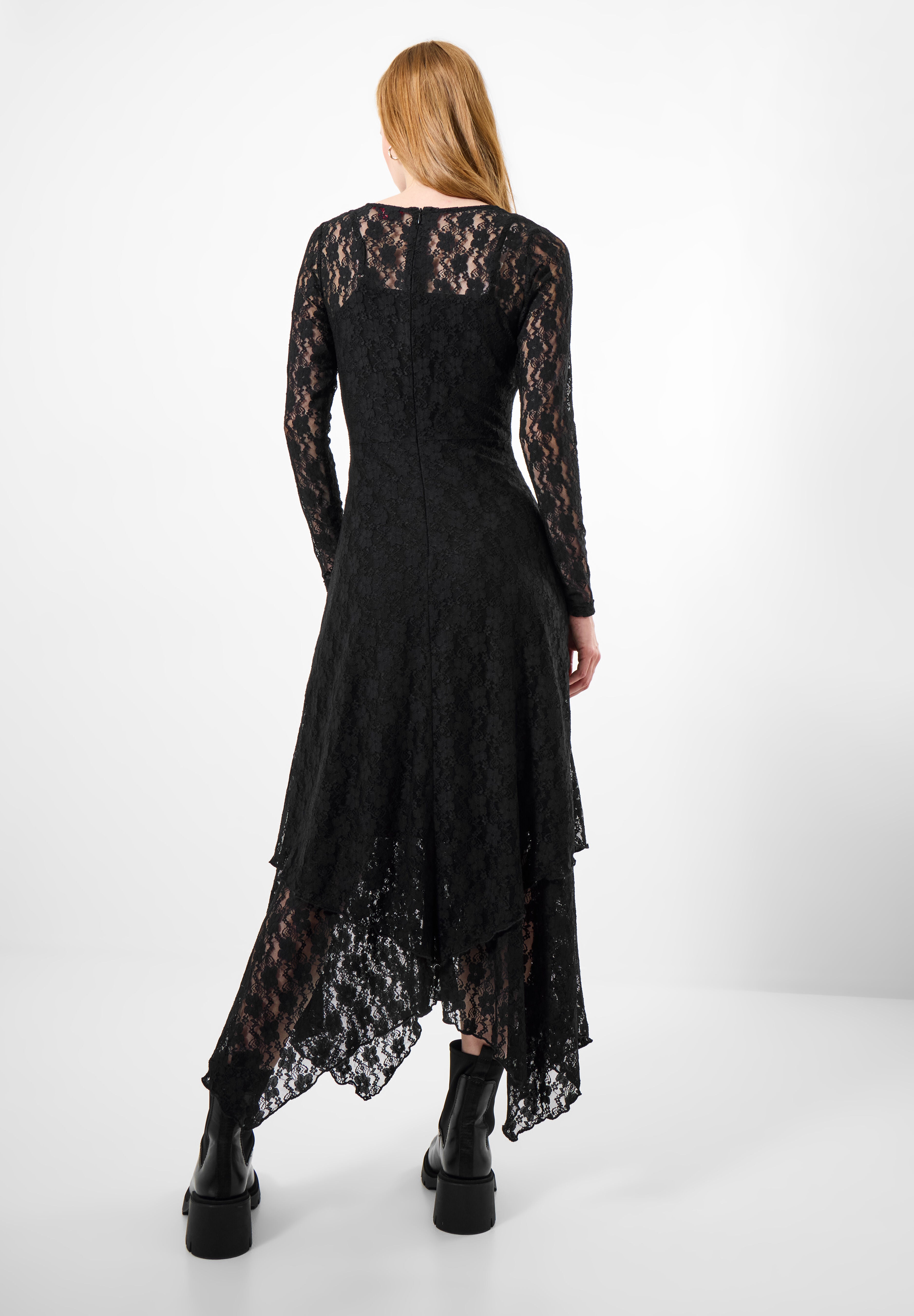 Stretch Lace Hanky Hem Maxi Dress, BLACK, alternate image number 2