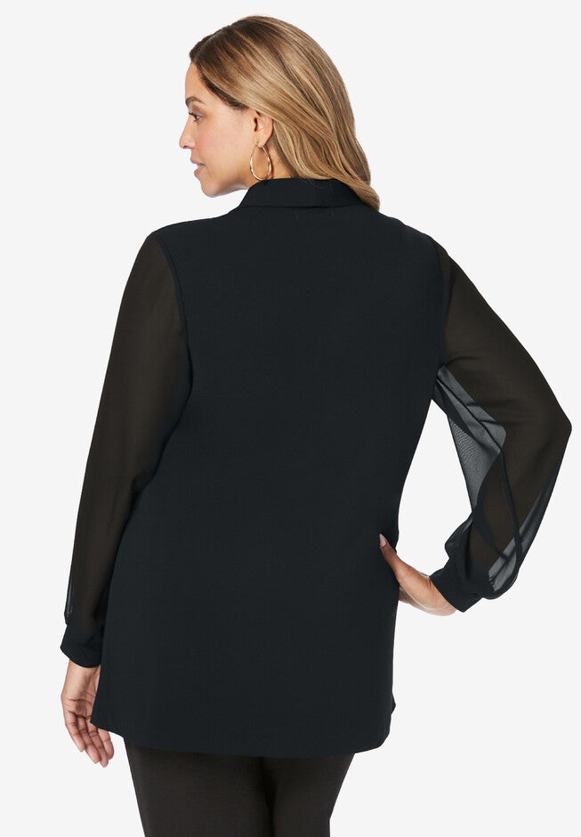 Sheer Sleeve Blazer, , on-hover image number null