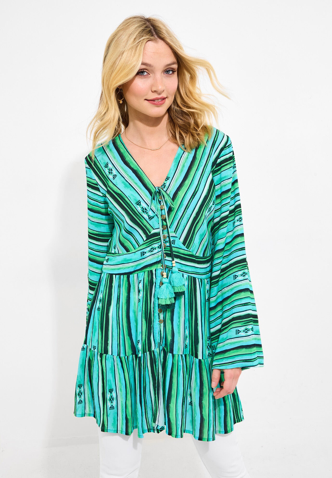 Boho Slit Front Tunic, GEO STRIPES, on-hover image number 1