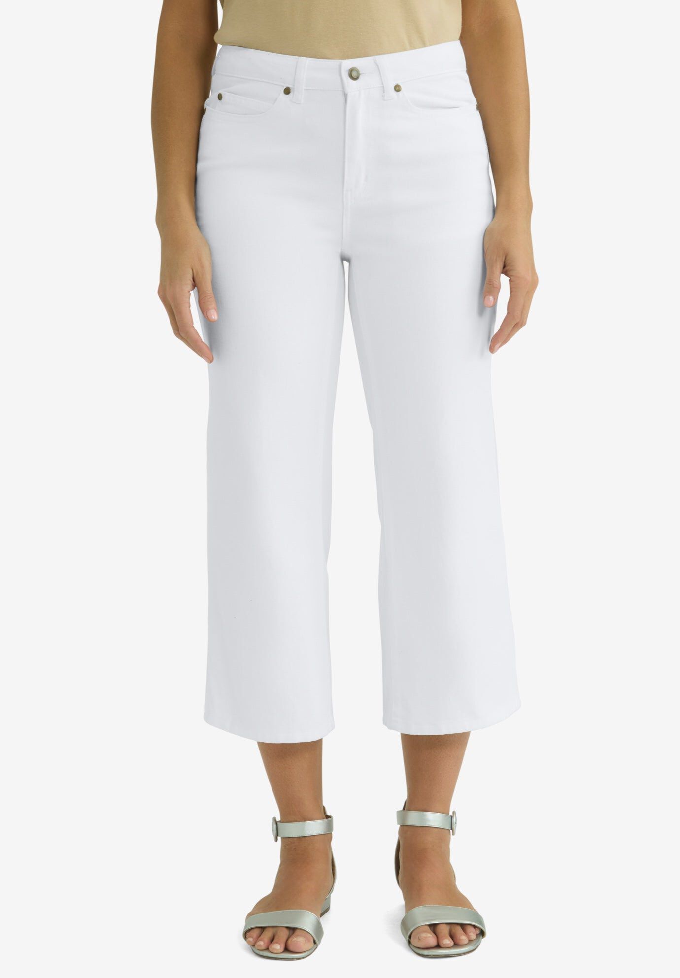 Classic Cotton Denim Wide Leg Crop Jean, WHITE, hi-res image number 0