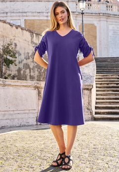 Stretch Cotton Tie Sleeve Midi Dress