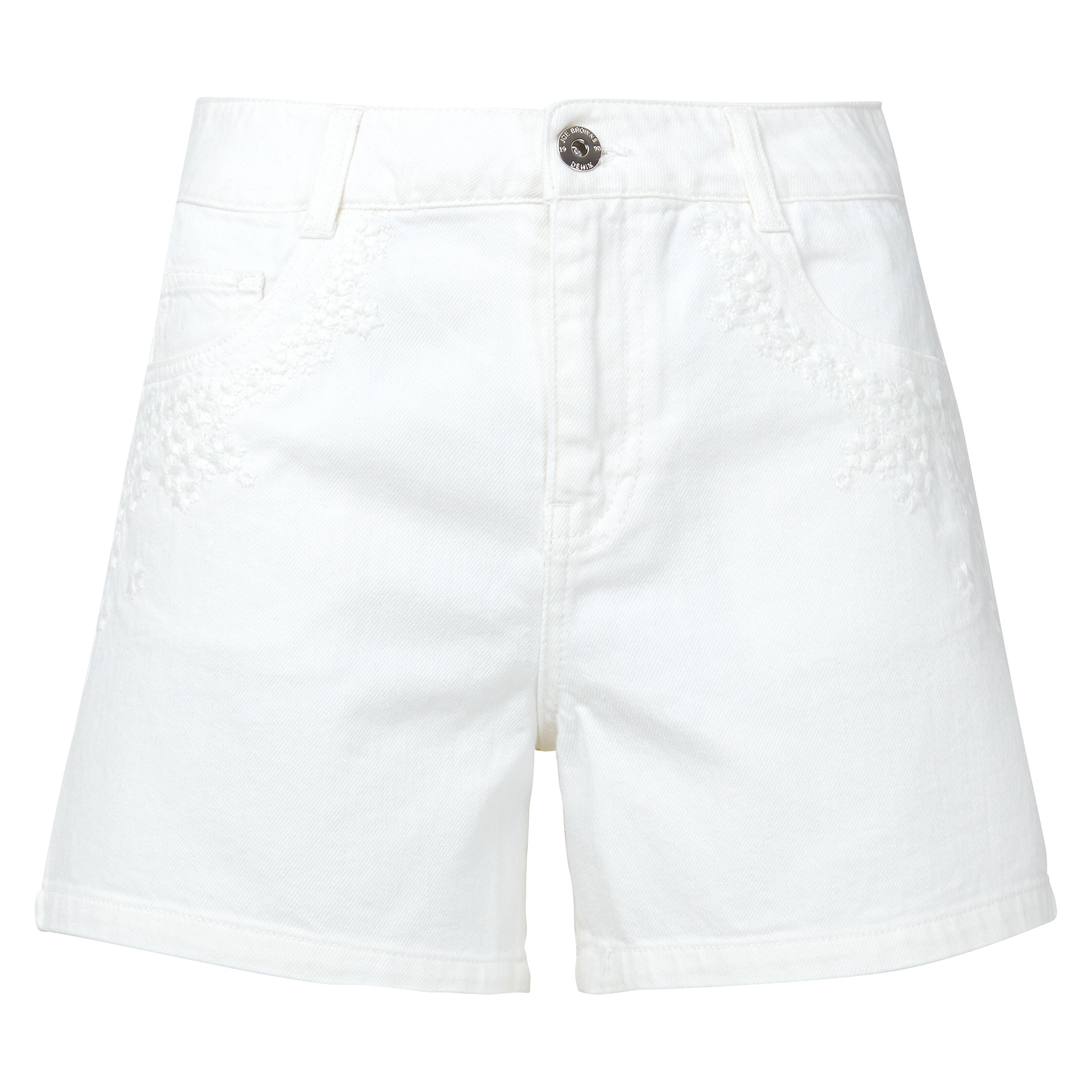 High Waisted Embroidered Denim Short, WHITE, alternate image number 3