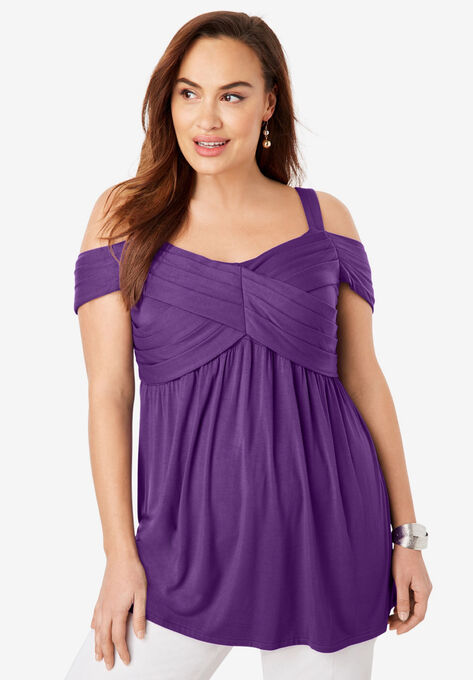 Cold Shoulder Pleat Tunic, PURPLE ORCHID, hi-res image number null