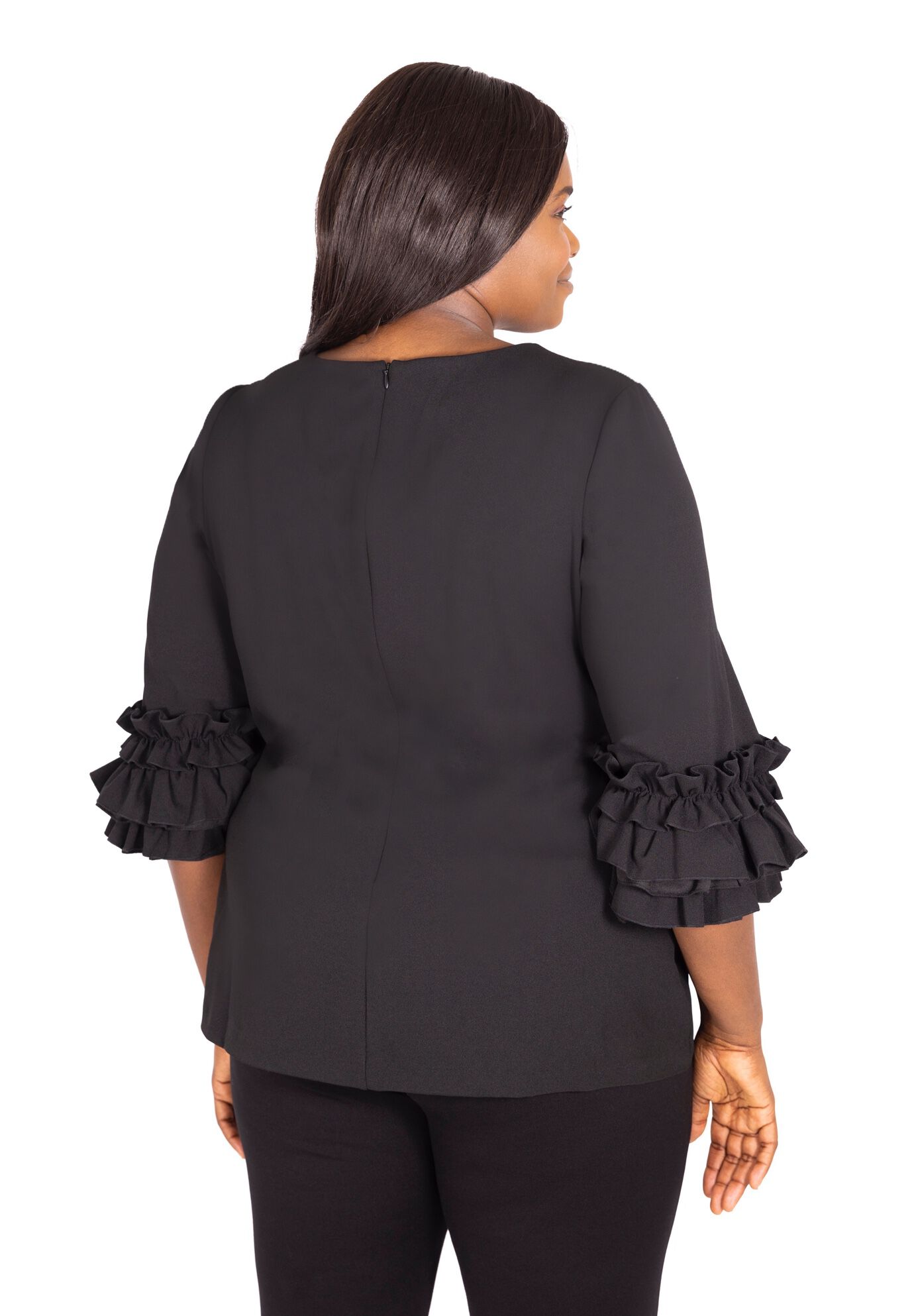 Ruffle Sleeve Sweater, PURPLE, on-hover image number 1