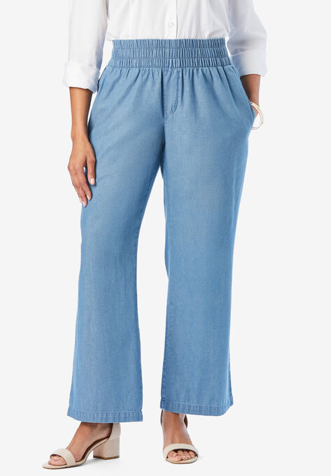 Chambray Wide Leg Pant, LIGHT WASH, hi-res image number null