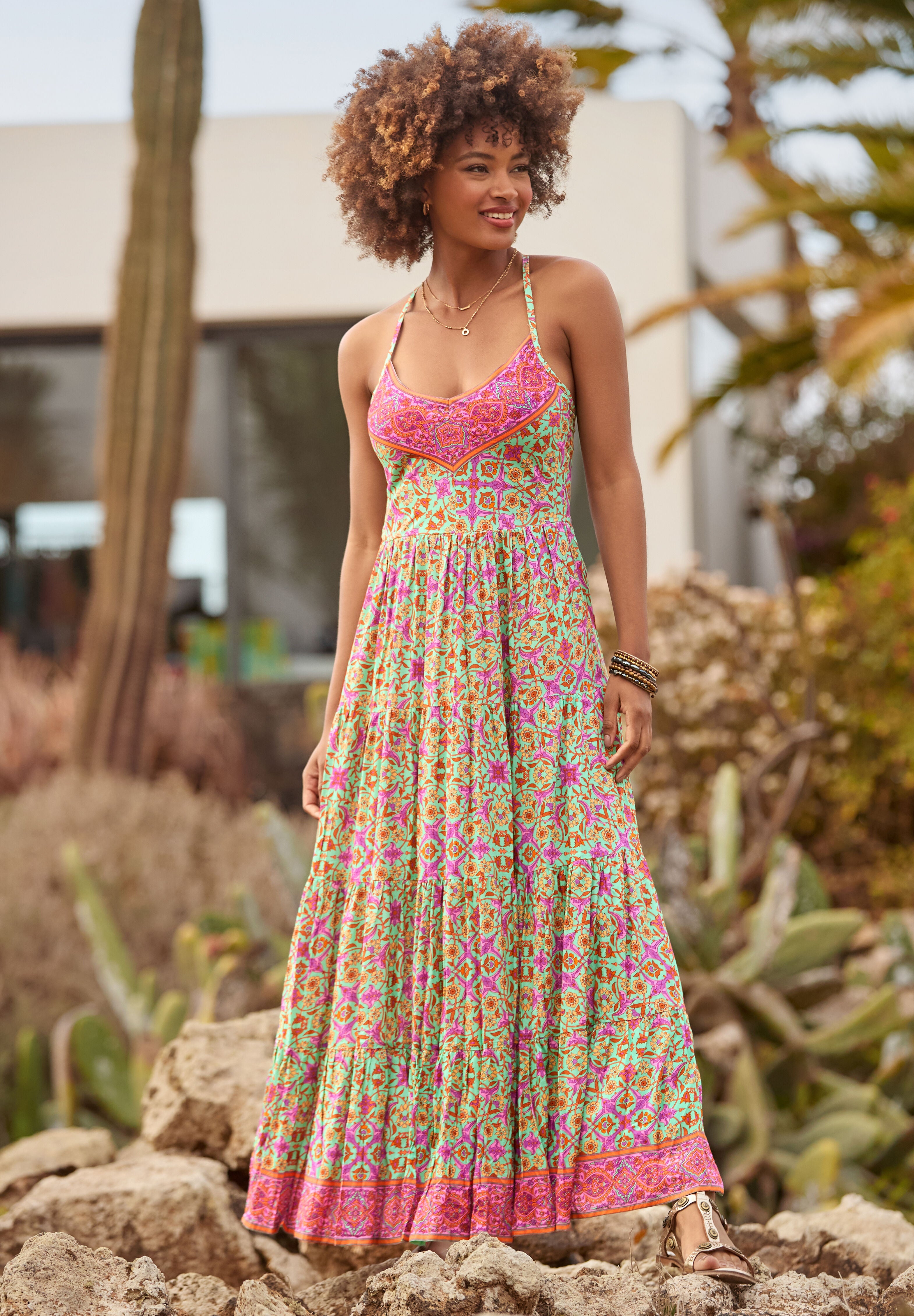 Abstract Sleeveless Maxi Dress, KALEDOSCOP GEO MEDALLION, hi-res image number 0