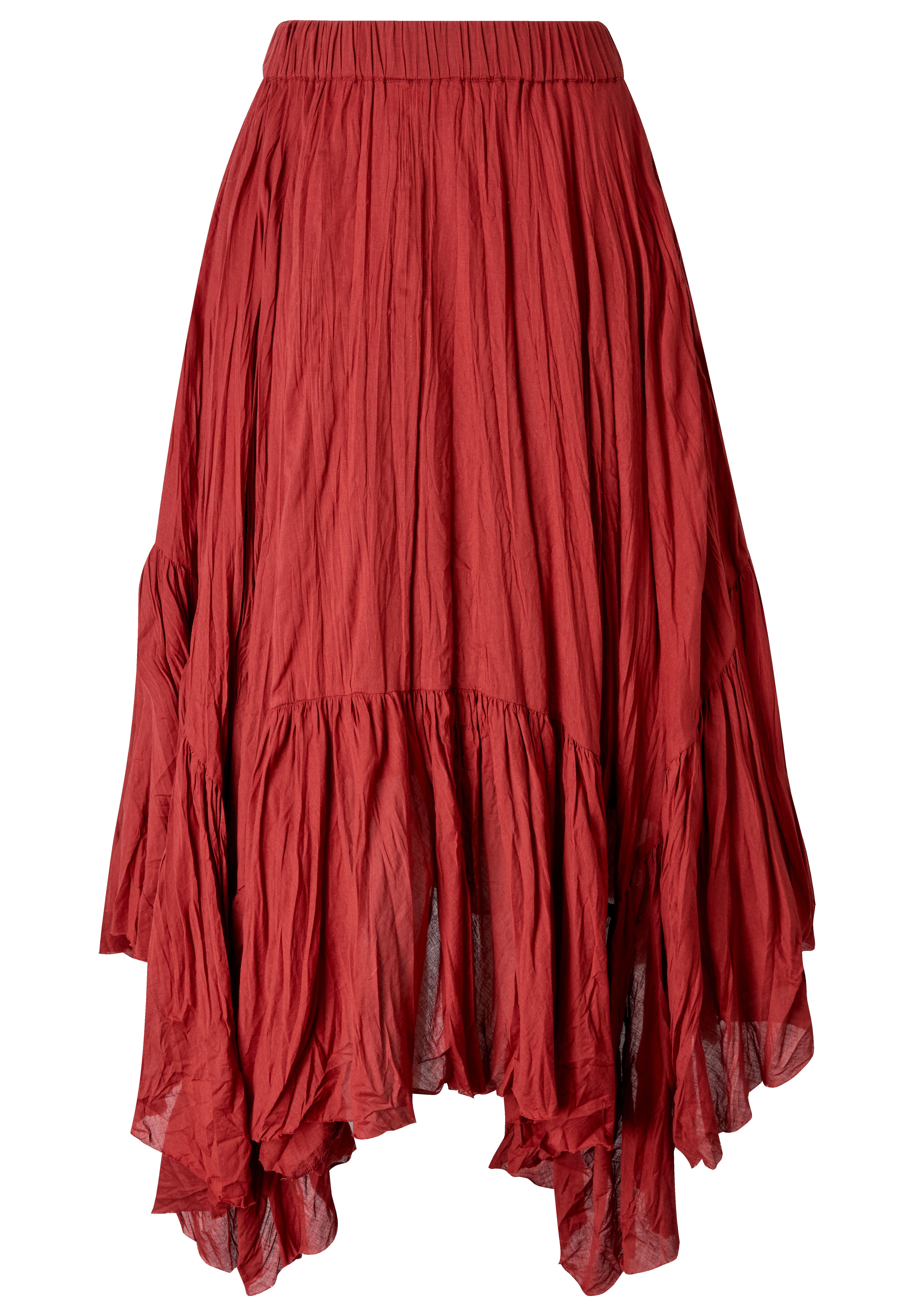 Handkerchief Hem Crinkle Midi Skirt, BRICK RED, alternate image number 4