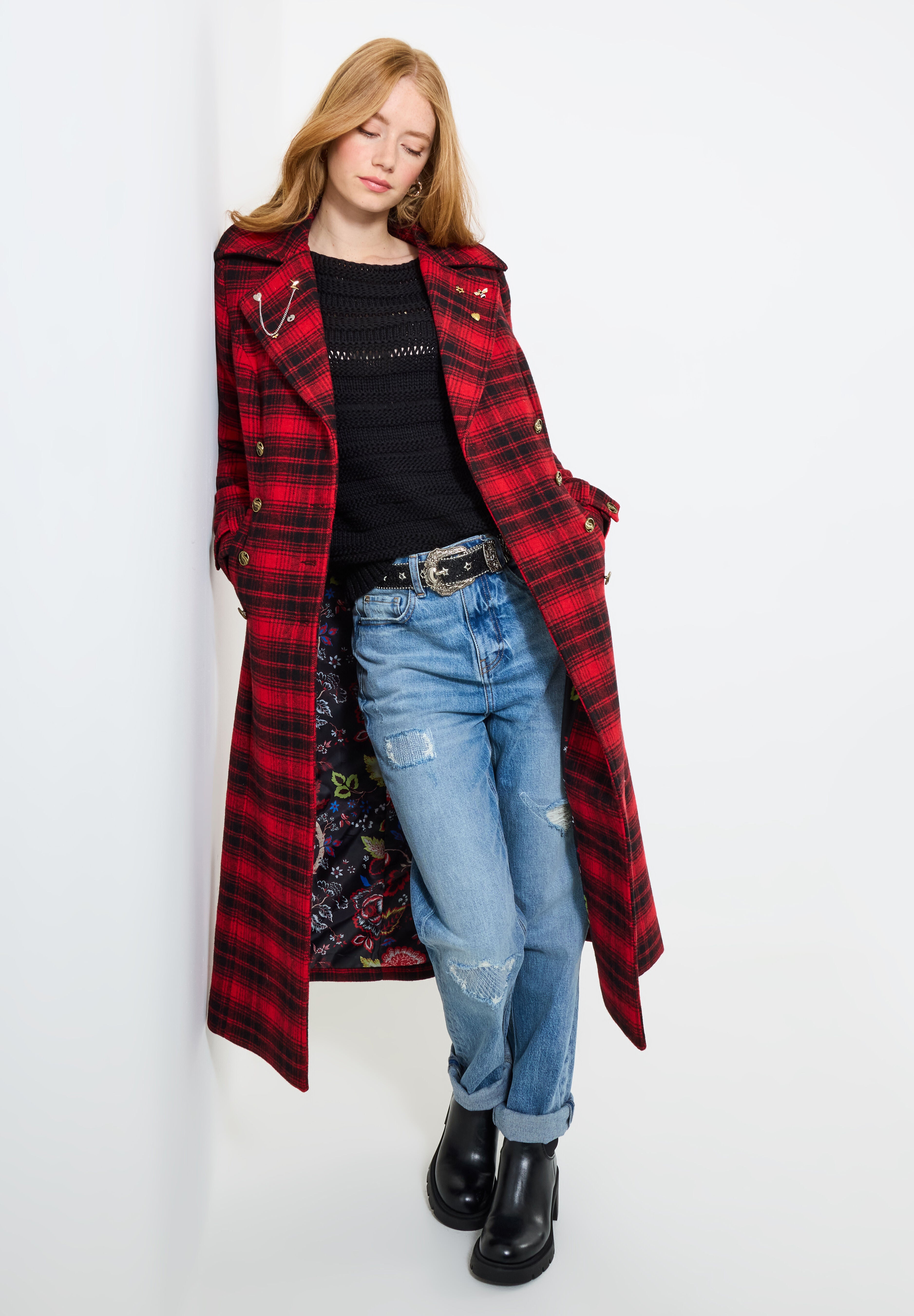 Wool-Blend Double Breasted Coat, RED MEGA PLAID, alternate image number 6