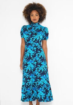 Stretch Knit Mockneck Midi Dress