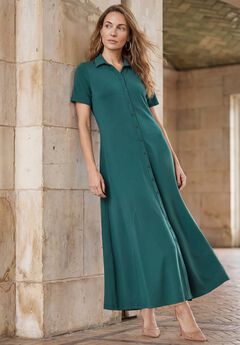 Stretch Cotton Button Front Maxi Dress