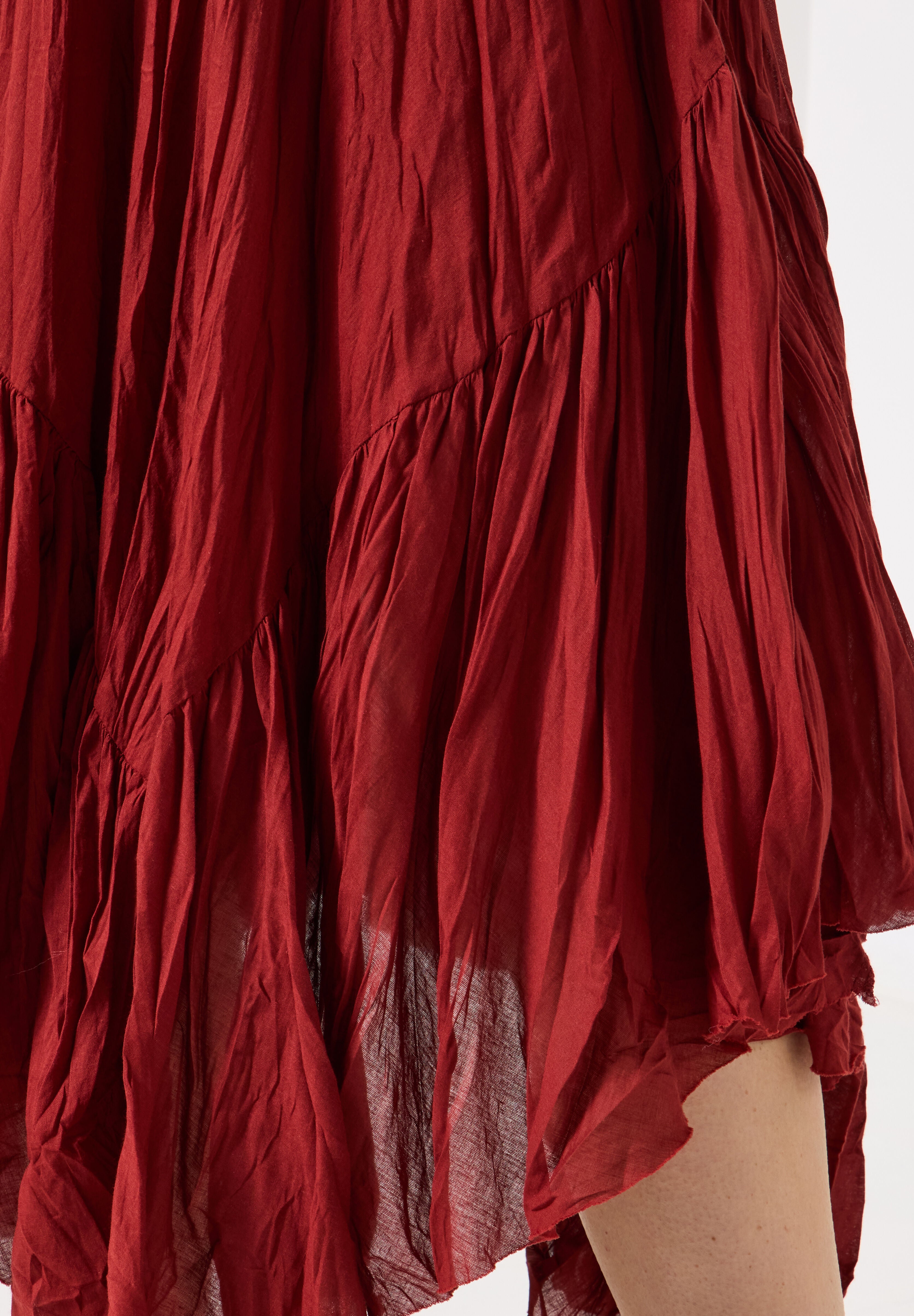 Handkerchief Hem Crinkle Midi Skirt, BRICK RED, alternate image number 3