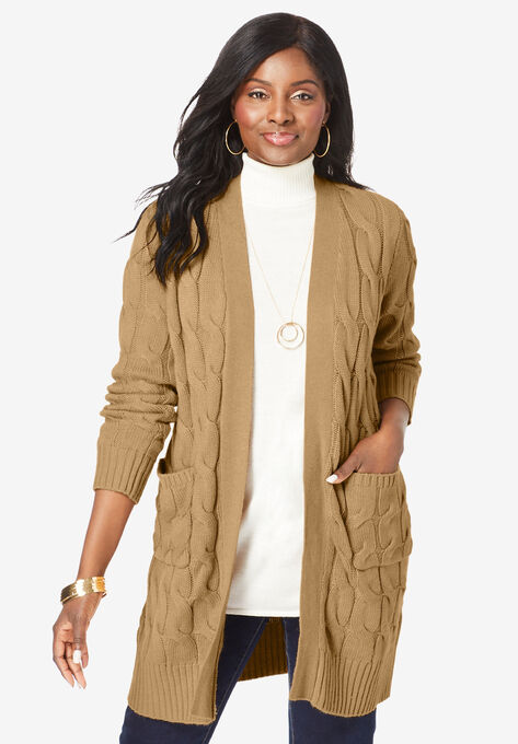 Cable Duster Sweater, SOFT CAMEL, hi-res image number null