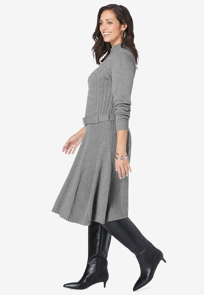 Belted Cable Sweater Dress, , alternate image number null