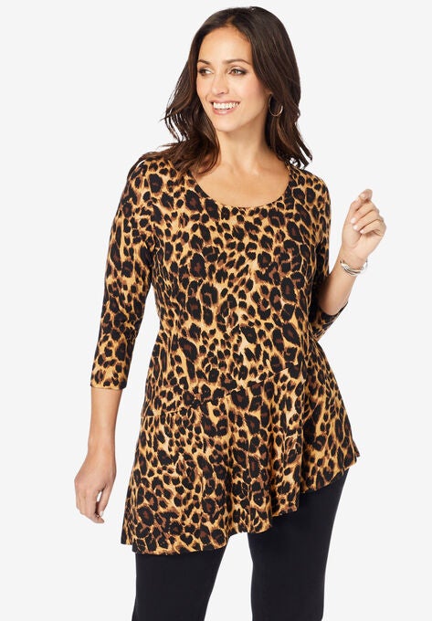 Asymmetrical Hem Tunic, BROWN PAINTERLY CHEETAH, hi-res image number null