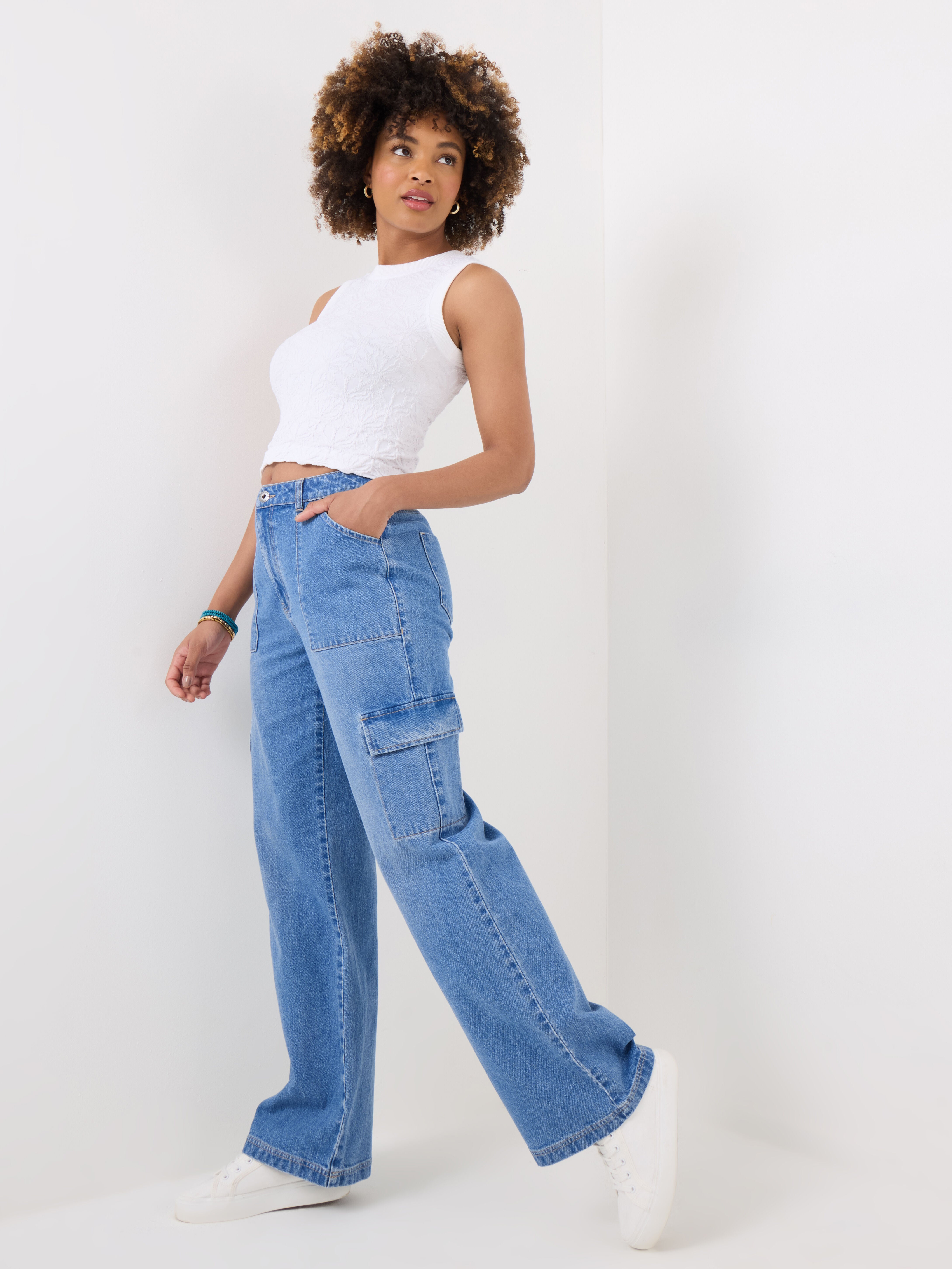 Denim Cargo Pants, LIGHT BLUE, alternate image number 3
