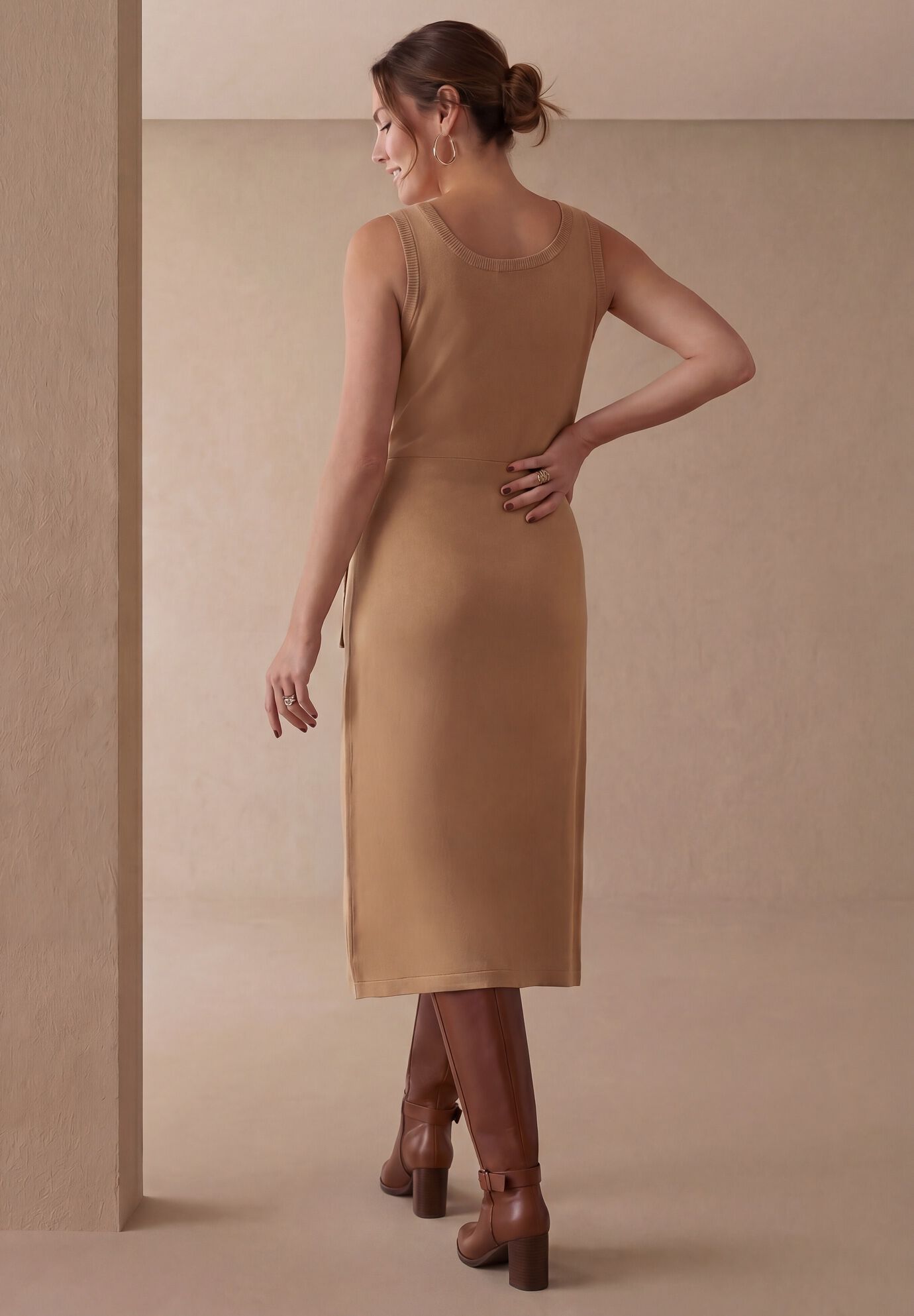 Tie-Front Wrap-Detail Sweater Dress, NEW KHAKI, on-hover image number 1