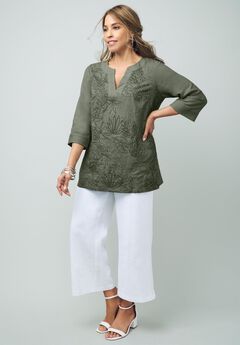 Linen V-Neck Embroidered Tunic
