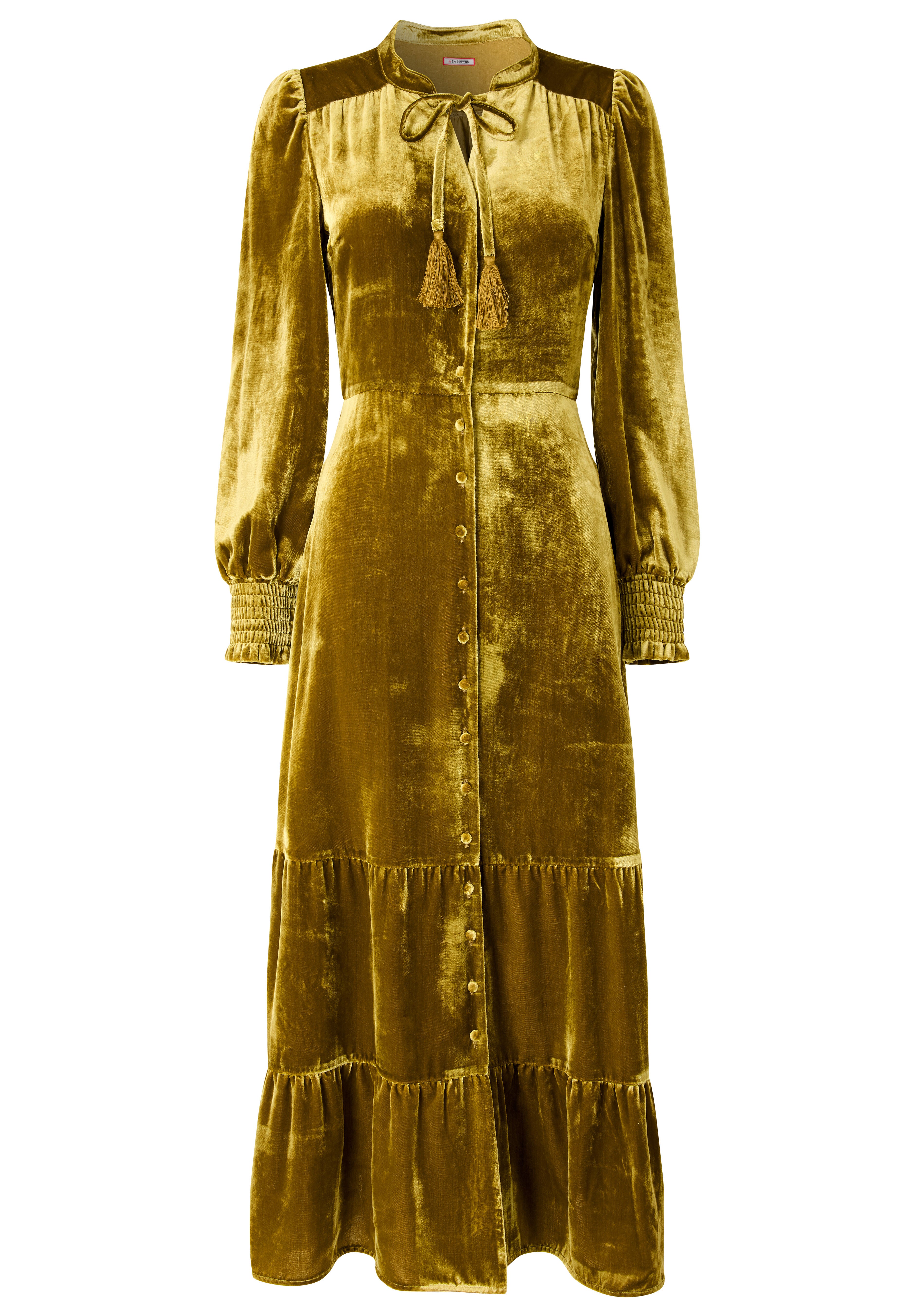 Tiered Velvet Tie Neck Dress, CHARTREUSE, alternate image number 6