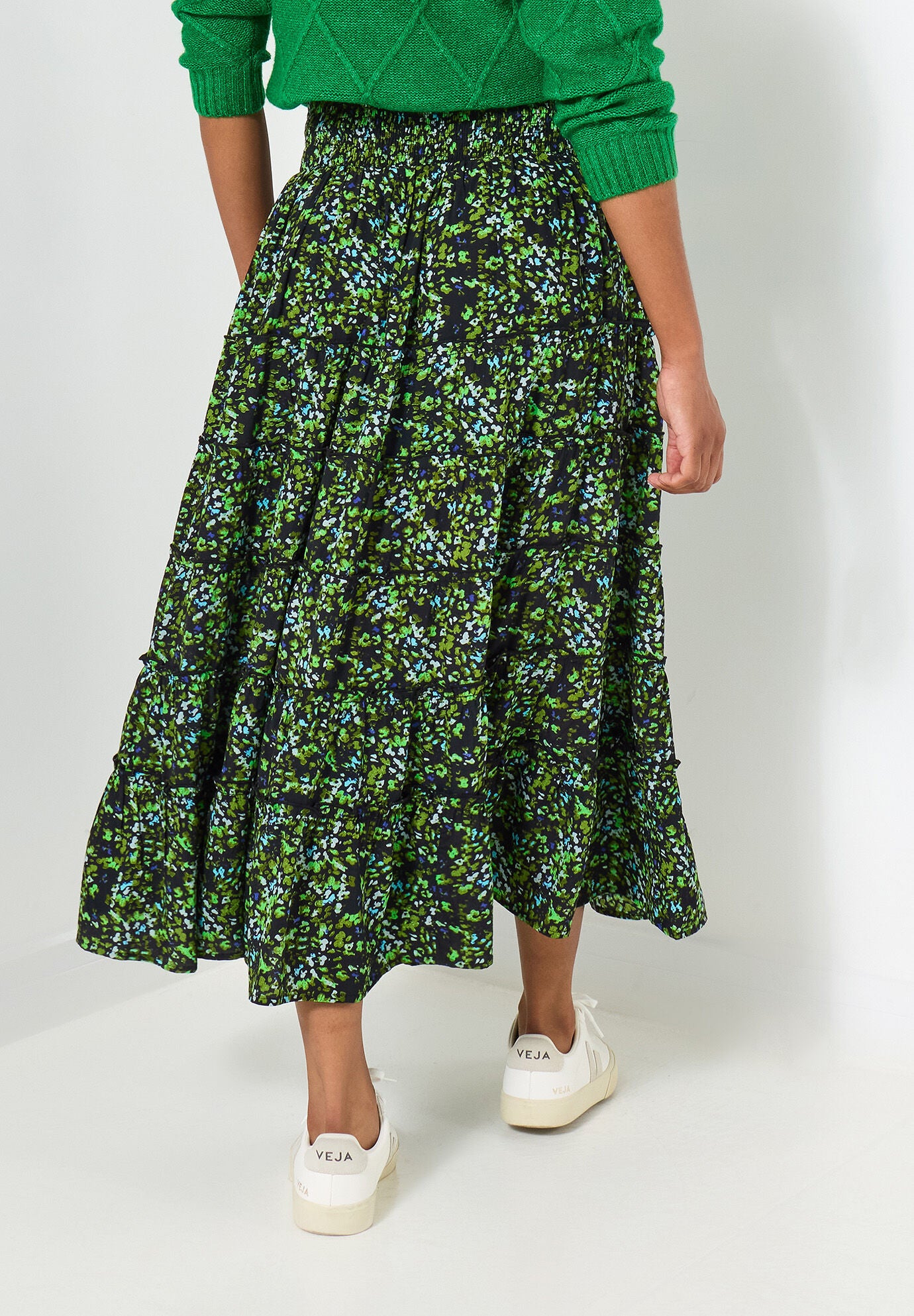 Tiered Maxi Skirt, GREEN DITSY GARDEN, alternate image number 3