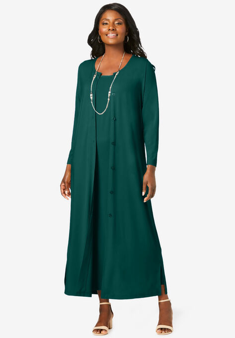 2-Piece Knit Duster Set, EMERALD GREEN, hi-res image number null