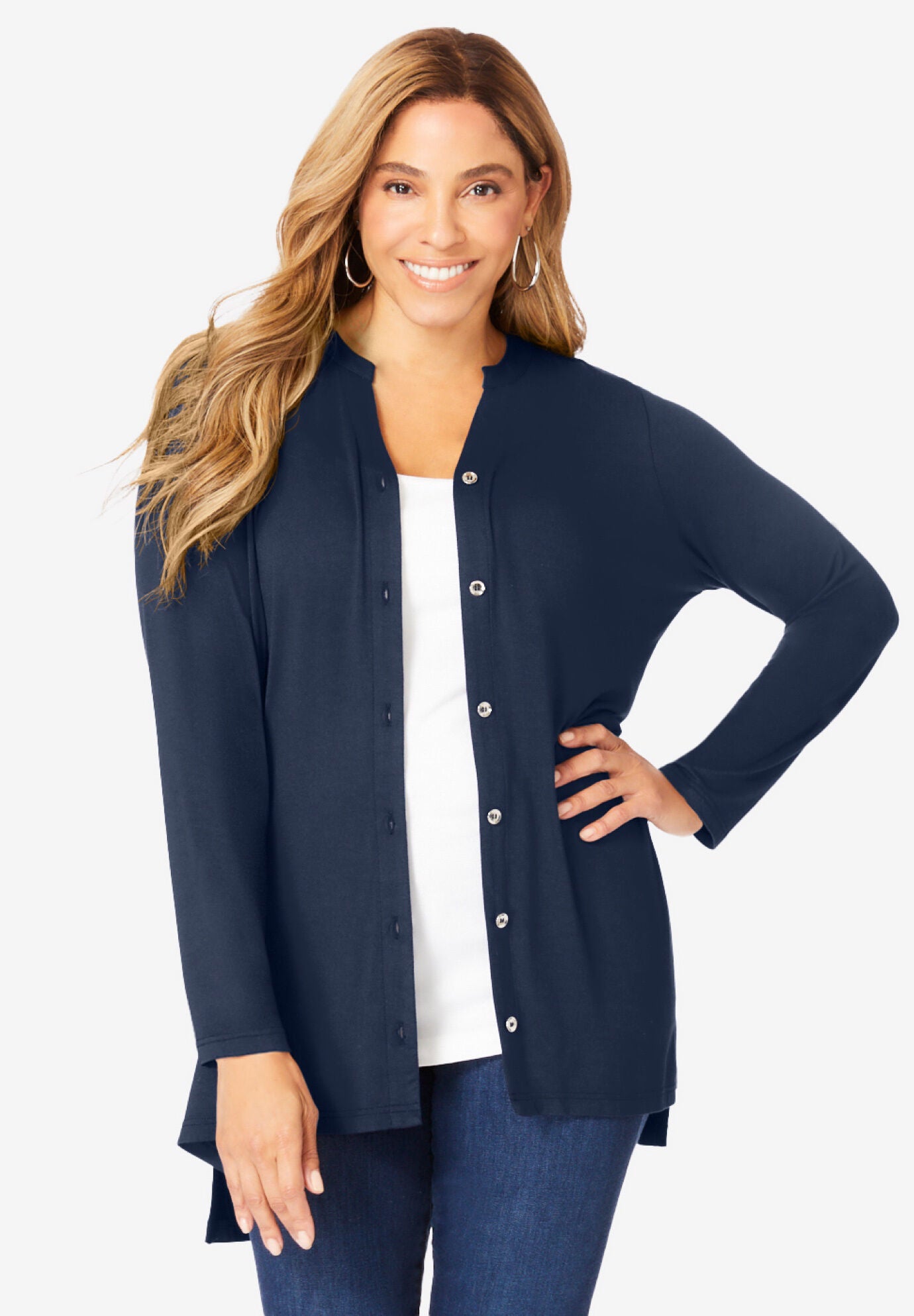 A-Line Tunic Button Down Style, Navy | Catherines