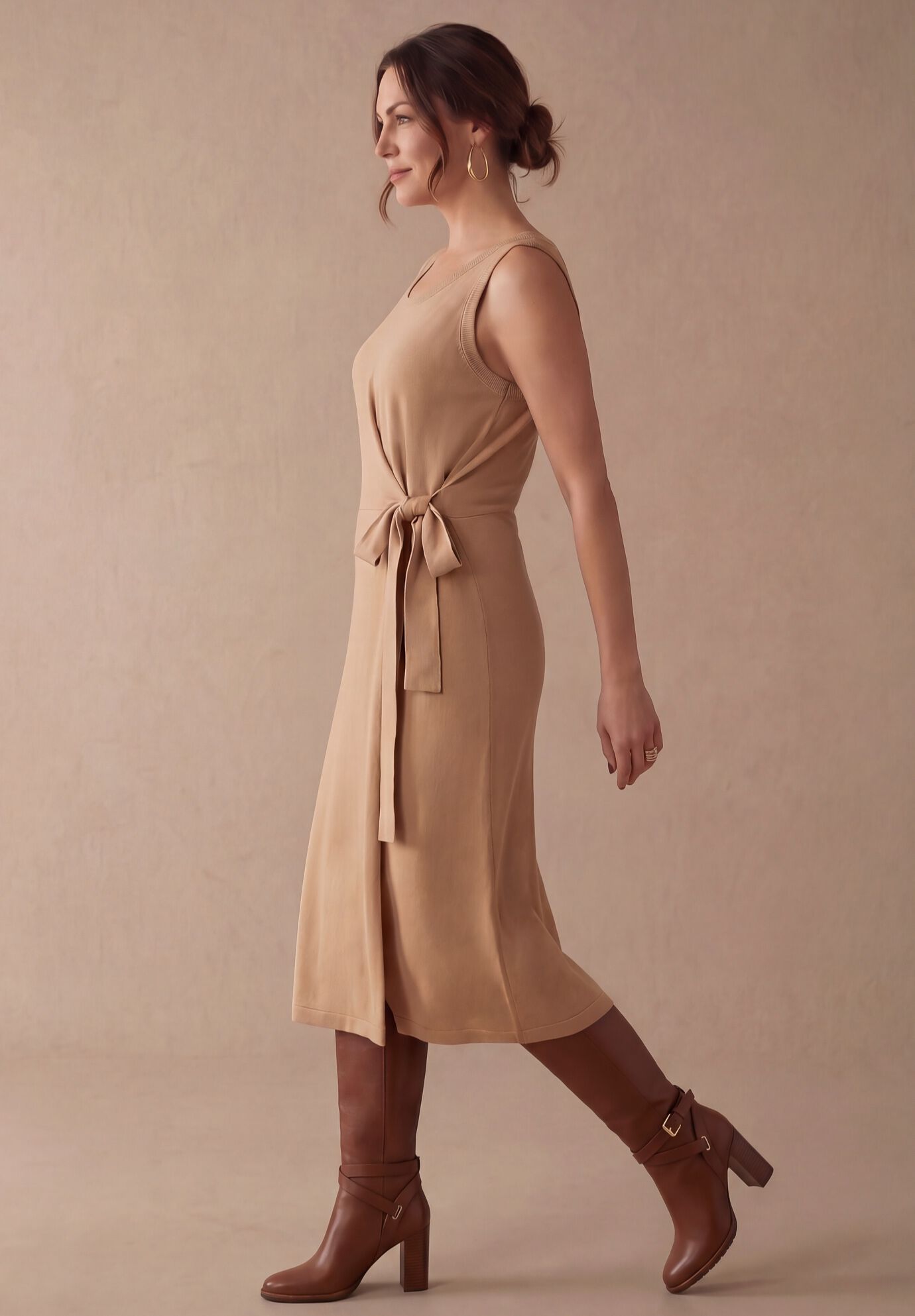 Tie-Front Wrap-Detail Sweater Dress, NEW KHAKI, alternate image number 2