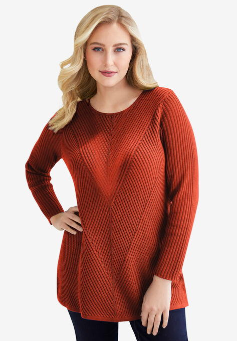 Ribbed Pullover Tunic Sweater, PAPRIKA RED, hi-res image number null