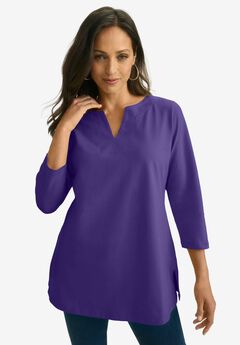 Stretch Cotton Notch Neck Tunic