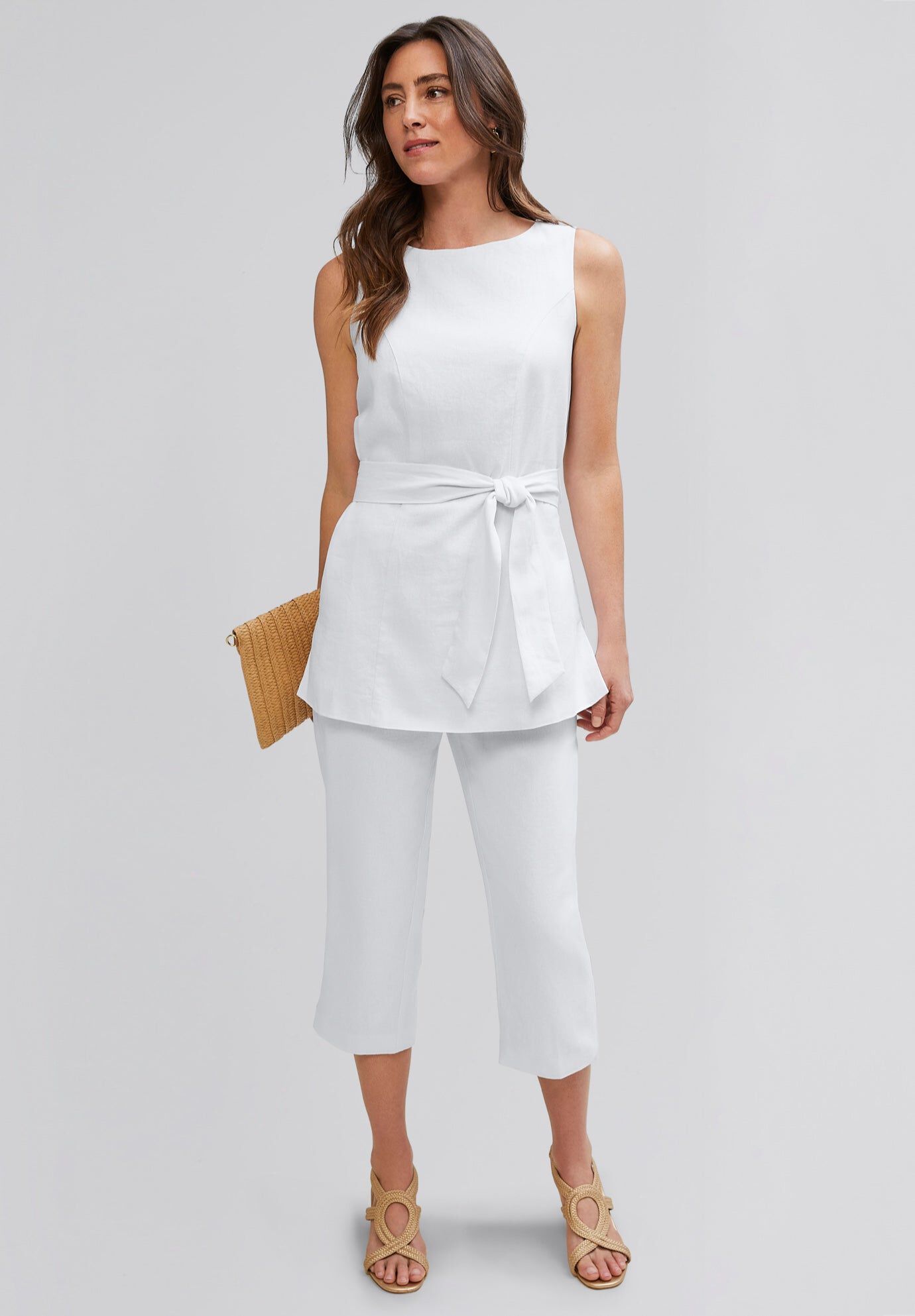 2-Piece Linen Capri Set, WHITE, hi-res image number 0