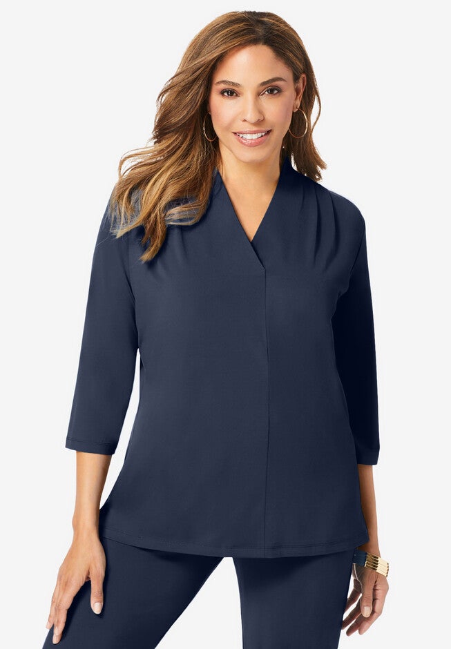 Travel Knit V-Neck Tee, NAVY, hi-res image number null