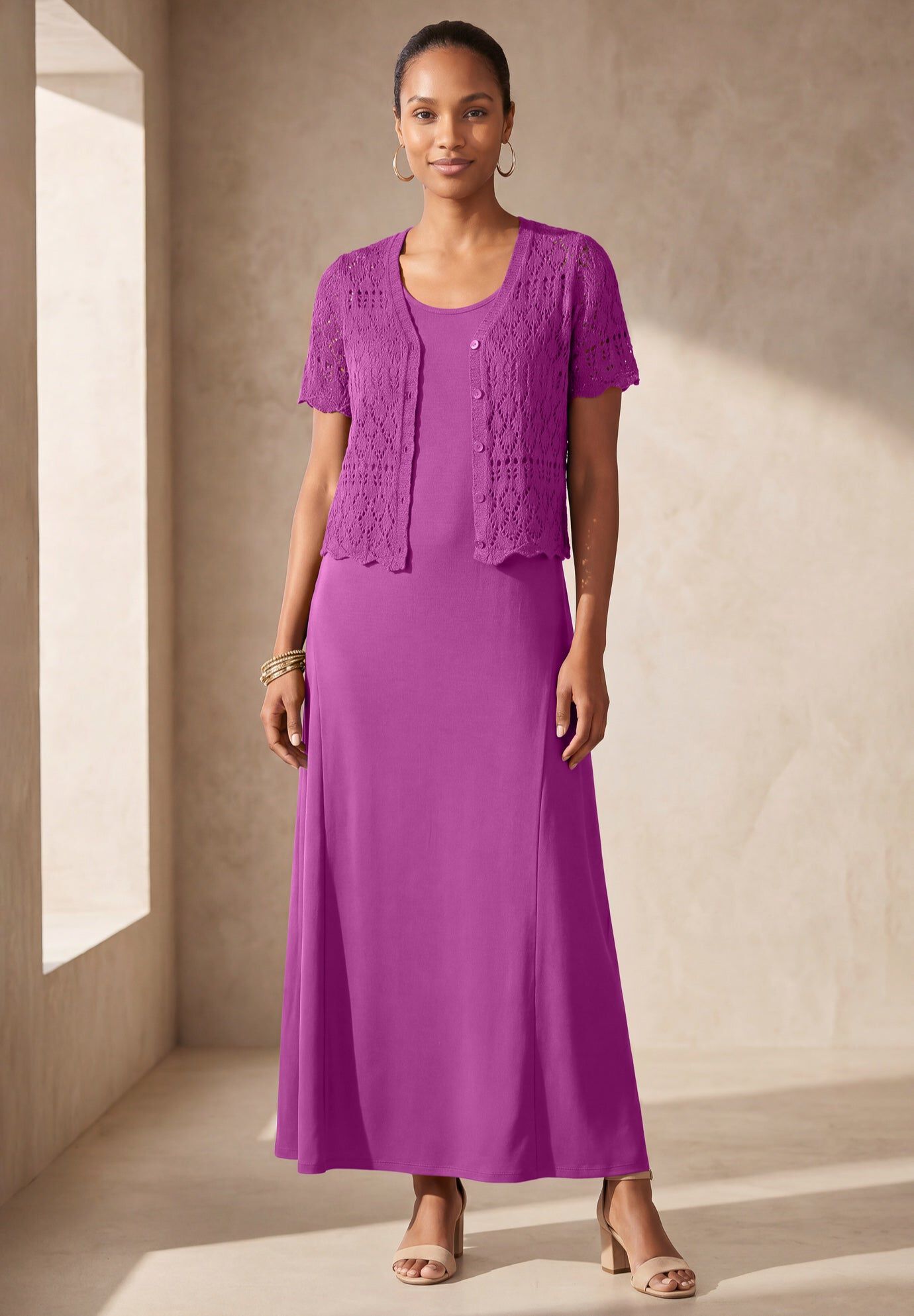 Crochet Shrug, DEEP ORCHID, hi-res image number 0