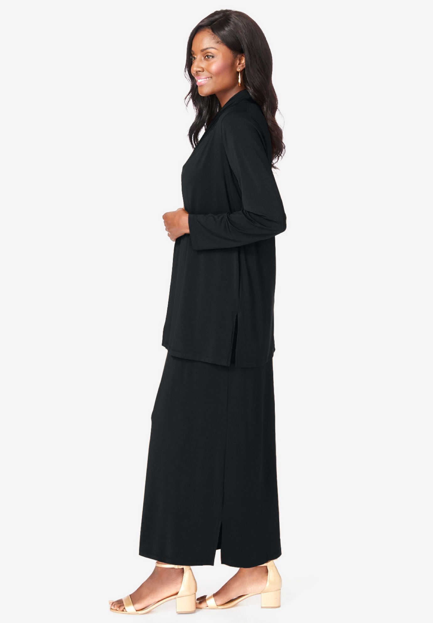 2-Piece Cowlneck Jacket Dress, BLACK, alternate image number 2