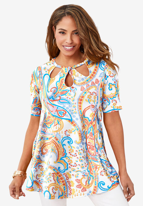 Cutout Swing Tunic, MULTI PAINTERLY PAISLEY, hi-res image number null