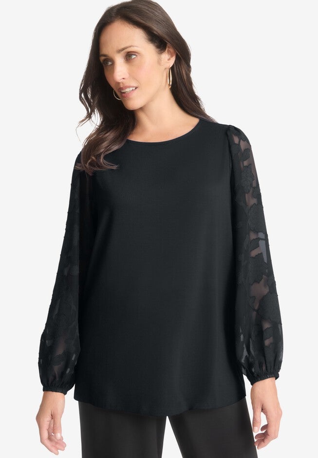 Mixed Media Top, BLACK, hi-res image number null