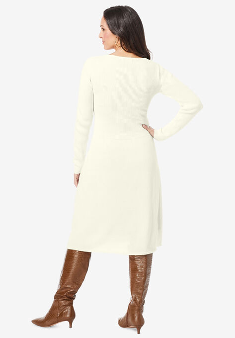 Cotton Ribbed Sweater Dress, , on-hover image number null