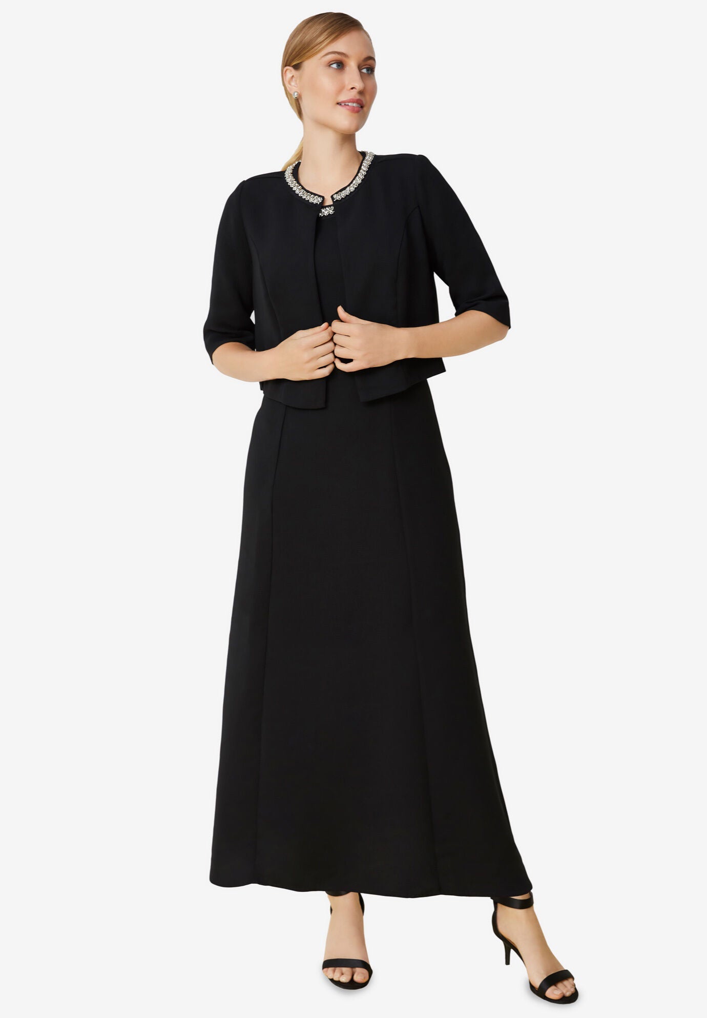 Beaded Jacket Dress Elegant 2 Piece Set Black Beaded Neck Catherines