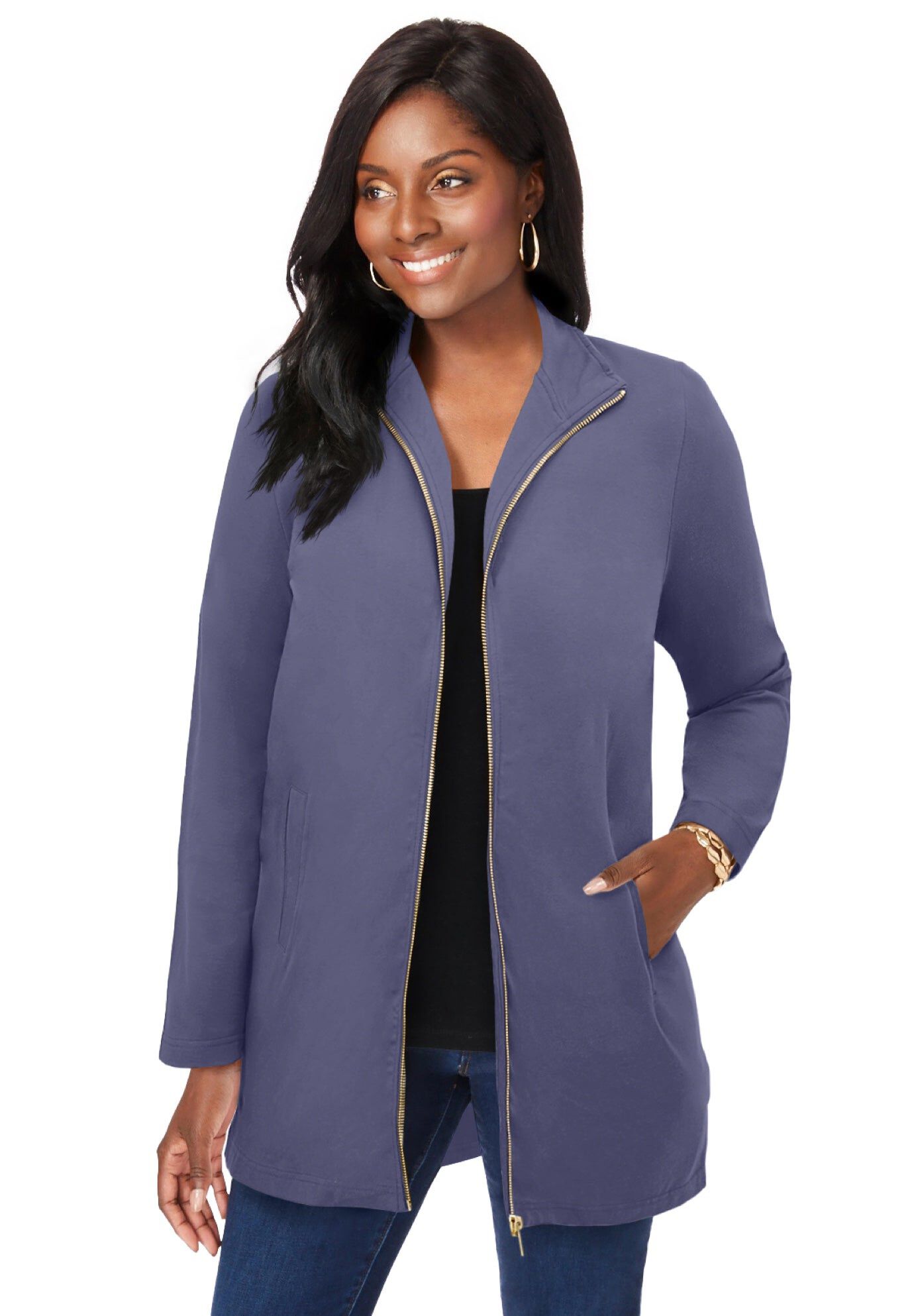 Leather Swing Coat - Genuine Trapeze Jacket, Black | Catherines