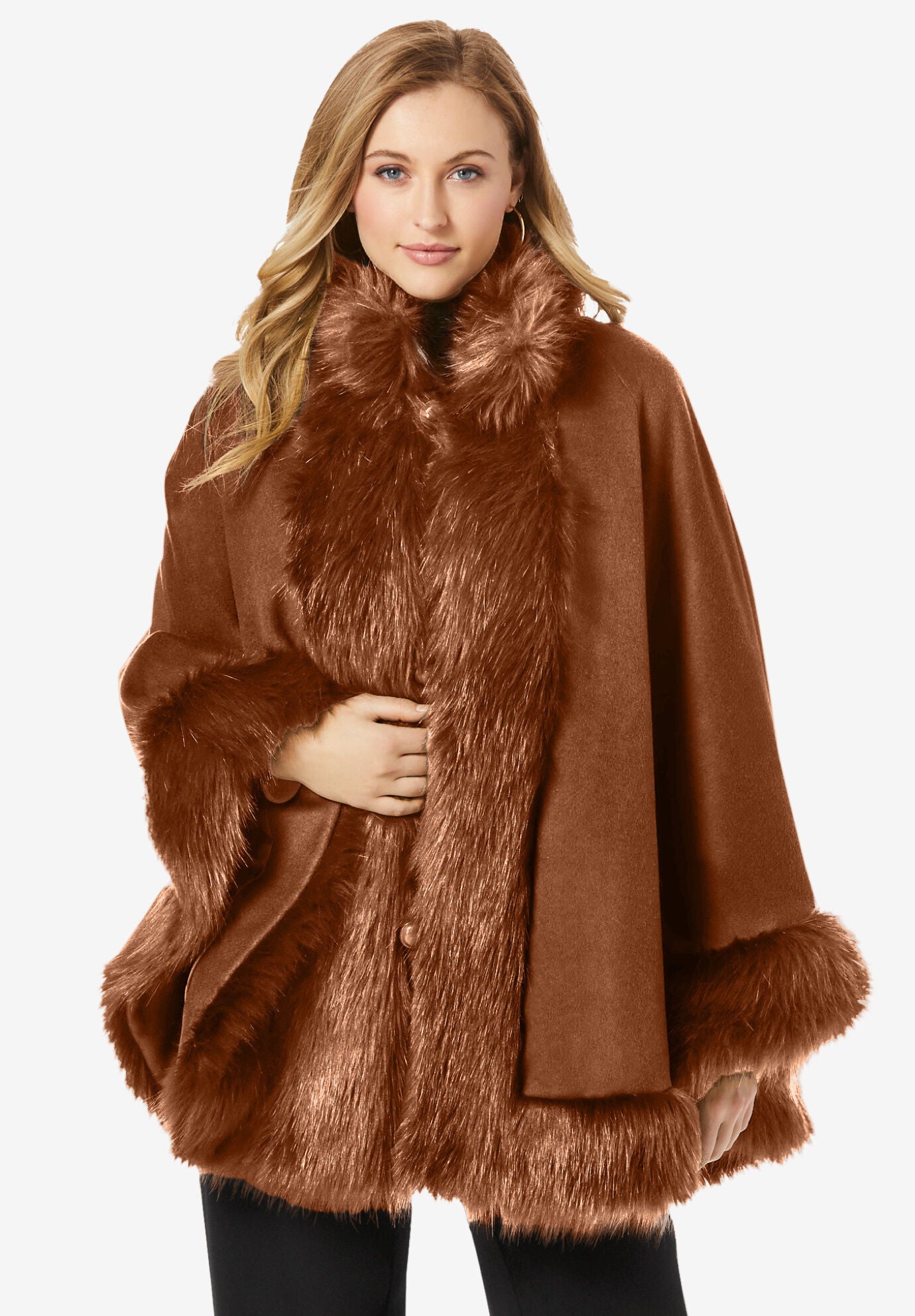 Fur trim cape coat clearance
