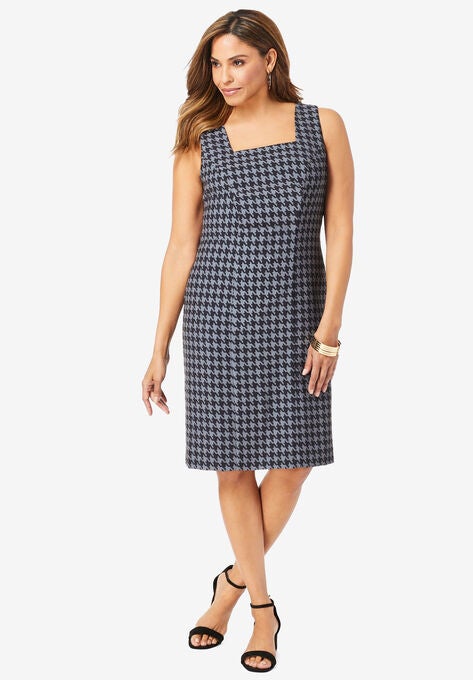 Bi-Stretch Sheath Dress, SLATE HOUNDSTOOTH, hi-res image number null