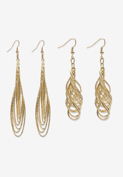 Goldtone Diamond Cut 2 Piece Set Drop Earrings (72x24mm), , alternate image number null